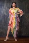 Buy_Preeti Jhawar_Multi Color Chiffon Abstract Cowl Neck Print Dress _at_Aza_Fashions