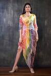 Preeti Jhawar_Multi Color Chiffon Abstract Cowl Neck Print Dress _Online_at_Aza_Fashions