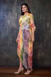 Shop_Preeti Jhawar_Multi Color Chiffon Abstract Cowl Neck Print Dress _Online_at_Aza_Fashions
