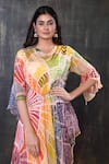 Preeti Jhawar_Multi Color Chiffon Abstract Cowl Neck Print Dress _at_Aza_Fashions