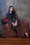 Buy_Preeti Jhawar_Purple Chiffon Floral V Neck Printed Kurta And Sharara Set _Online_at_Aza_Fashions