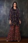 Shop_Preeti Jhawar_Purple Chiffon Floral V Neck Printed Kurta And Sharara Set _Online_at_Aza_Fashions