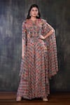 Buy_Preeti Jhawar_Multi Color Chiffon Geometric Open Printed Cape And Sharara Set _at_Aza_Fashions