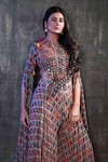 Shop_Preeti Jhawar_Multi Color Chiffon Geometric Open Printed Cape And Sharara Set _Online_at_Aza_Fashions