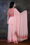 Shop_Preeti Jhawar_Pink Organza, Georgette Floral V Neck Embroidered Kurta Palazzo Set _at_Aza_Fashions