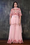Buy_Preeti Jhawar_Pink Organza, Georgette Floral V Neck Embroidered Kurta Palazzo Set _Online_at_Aza_Fashions