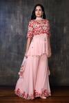 Shop_Preeti Jhawar_Pink Organza, Georgette Floral V Neck Embroidered Kurta Palazzo Set _Online_at_Aza_Fashions