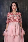 Preeti Jhawar_Pink Organza, Georgette Floral V Neck Embroidered Kurta Palazzo Set _at_Aza_Fashions