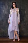 Shop_Preeti Jhawar_Purple Organza, Chiffon Floral Open Embroidered Jacket With Tunic _at_Aza_Fashions