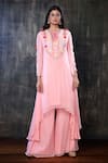 Preeti Jhawar_Pink Chiffon Geometric, Sequin, Shell Keyhole Embroidered Kurta And Palazzo Set _Online_at_Aza_Fashions