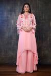 Buy_Preeti Jhawar_Pink Chiffon Geometric, Sequin, Shell Keyhole Embroidered Kurta And Palazzo Set _Online_at_Aza_Fashions