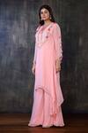 Shop_Preeti Jhawar_Pink Chiffon Geometric, Sequin, Shell Keyhole Embroidered Kurta And Palazzo Set _Online_at_Aza_Fashions