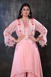 Preeti Jhawar_Pink Chiffon Geometric, Sequin, Shell Keyhole Embroidered Kurta And Palazzo Set _at_Aza_Fashions