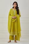 Buy_Priya Chaudhary_Green Chanderi Silk Embroidered Kurta Set_at_Aza_Fashions
