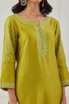 Buy Priya Chaudhary Green Chanderi Silk Thread Work Round Notched Embroidered Kurta And Pant Set Online at Aza Fashions Buy_Priya Chaudhary_Green Chanderi Silk Thread Work Round Notched Embroidered Kurta And Pant Set _Online_at_Aza_Fashions