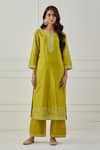 Buy Priya Chaudhary Green Chanderi Silk Thread Work Round Notched Embroidered Kurta at Aza Fashions Buy_Priya Chaudhary_Green Chanderi Silk Thread Work Round Notched Embroidered Kurta _at_Aza_Fashions