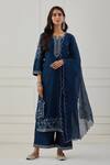 Buy Priya Chaudhary Blue Chanderi Silk Sequins, Thread Work Round Notched Embroidered Kurta Set at Aza Fashions Buy_Priya Chaudhary_Blue Chanderi Silk Sequins, Thread Work Round Notched Embroidered Kurta Set _at_Aza_Fashions