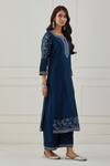Priya Chaudhary Blue Chanderi Silk Sequins, Thread Work Round Notched Embroidered Kurta Set Online at Aza Fashions Priya Chaudhary_Blue Chanderi Silk Sequins, Thread Work Round Notched Embroidered Kurta Set _Online_at_Aza_Fashions