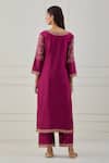 Shop_Priya Chaudhary_Pink Chanderi Silk Sequins, Thread Work Round Notched Embroidered Kurta Set _at_Aza_Fashions