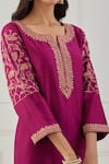 Shop_Priya Chaudhary_Pink Chanderi Silk Sequins, Thread Work Round Notched Embroidered Kurta Set _Online_at_Aza_Fashions