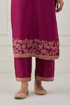Shop_Priya Chaudhary_Pink Chanderi Silk Thread Work Round Notched Embroidered Kurta And Pant Set _Online_at_Aza_Fashions