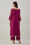 Shop_Priya Chaudhary_Pink Chanderi Silk Thread Work Round Notched Embroidered Kurta _at_Aza_Fashions