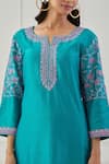 Buy Priya Chaudhary Blue Chanderi Silk Thread Work Round Notched Embroidered Kurta Online at Aza Fashions Buy_Priya Chaudhary_Blue Chanderi Silk Thread Work Round Notched Embroidered Kurta _Online_at_Aza_Fashions