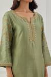 Shop Priya Chaudhary Green Chanderi Silk Sequins, Thread Work Round Notched Embroidered Kurta Set Online at Aza Fashions Shop_Priya Chaudhary_Green Chanderi Silk Sequins, Thread Work Round Notched Embroidered Kurta Set _Online_at_Aza_Fashions