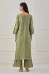 Shop_Priya Chaudhary_Green Chanderi Silk Thread Work Round Notched Embroidered Kurta And Pant Set _at_Aza_Fashions