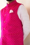 Buy_Weaver Story_Pink Handloom Katan Silk Zari Work Banarasi Woven Nehru Jacket _Online_at_Aza_Fashions