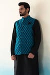 Buy_Weaver Story_Blue Handloom Tanchoi Silk Zari Work Banarasi Woven Nehru Jacket _at_Aza_Fashions