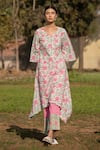 Buy_Marche_White Cotton Printed Floral Round Notched Gardenia Kurta And Pant Set _at_Aza_Fashions