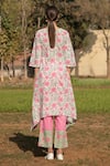 Shop_Marche_White Cotton Printed Floral Round Notched Gardenia Kurta And Pant Set _at_Aza_Fashions