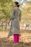 Shop_Marche_Grey Cotton Printed Floral Round Notched Gardenia Kurta And Pant Set _at_Aza_Fashions