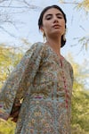 Buy_Marche_Grey Cotton Printed Floral Round Notched Gardenia Kurta And Pant Set _Online_at_Aza_Fashions