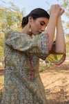 Shop_Marche_Grey Cotton Printed Floral Round Notched Gardenia Kurta And Pant Set _Online_at_Aza_Fashions