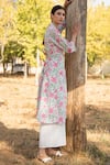 Marche_White Cotton Printed Floral V Neck Gardenia Angrakha Kurta And Palazzo Set _Online_at_Aza_Fashions