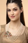 Shop_Dugran By Dugristyle_Gold Plated Kundan Pearl Embellished Layered Necklace _at_Aza_Fashions