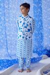 Baise Gaba_Blue Era Floral Print Jacket For Boys_Online_at_Aza_Fashions