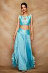 Gulabo by Abu Sandeep_Blue 100% Pure Chanderi Silk Embroidered Gota Work Boat Neck Crop Top _Online_at_Aza_Fashions
