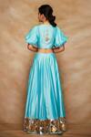 Shop_Gulabo by Abu Sandeep_Blue Pure Chanderi Silk Net Bordered Gota Lehenga_at_Aza_Fashions