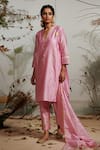 Buy_Gulabo by Abu Sandeep_Pink 100% Pure Chanderi Silk Embroidered Gota Work Round Kimono Tunic  _at_Aza_Fashions