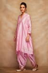 Buy_Gulabo by Abu Sandeep_Pink 100% Pure Chanderi Silk Embroidered Gota Work Round Kimono Tunic  _Online_at_Aza_Fashions