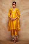 Buy_Gulabo by Abu Sandeep_Yellow 100% Pure Chanderi Silk Embroidered Gota Work Kimono Tunic  _at_Aza_Fashions