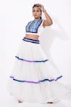 k-anshika_White Georgette Embroidered Thread Work High Neck Tiered Skirt Set _Online_at_Aza_Fashions