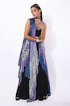 k-anshika_Black Georgette Embroidered Thread Work Shibori Jacket Skirt Set _Online_at_Aza_Fashions