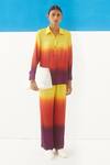 Buy_Studio Rigu_Yellow Vegan Silk Spread Collar Sunrise Tie Dye Shirt And Trousers Set _at_Aza_Fashions