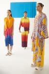 Buy_Studio Rigu_Yellow Vegan Silk Spread Collar Sunrise Tie Dye Shirt And Trousers Set _Online_at_Aza_Fashions