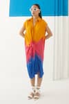 Buy_Studio Rigu_Orange Vegan Silk Spread Collar Sunset Tie Dye Knot Dress _at_Aza_Fashions