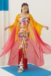 Buy_Studio Rigu_Yellow Vegan Silk Ombre Hibiscus Cape  _at_Aza_Fashions